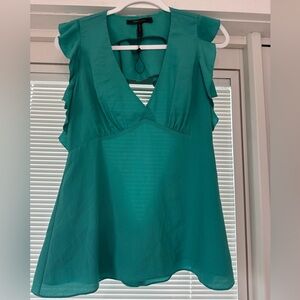 BCBGMaxAzria Teal V-Neck Ruffle Blouse